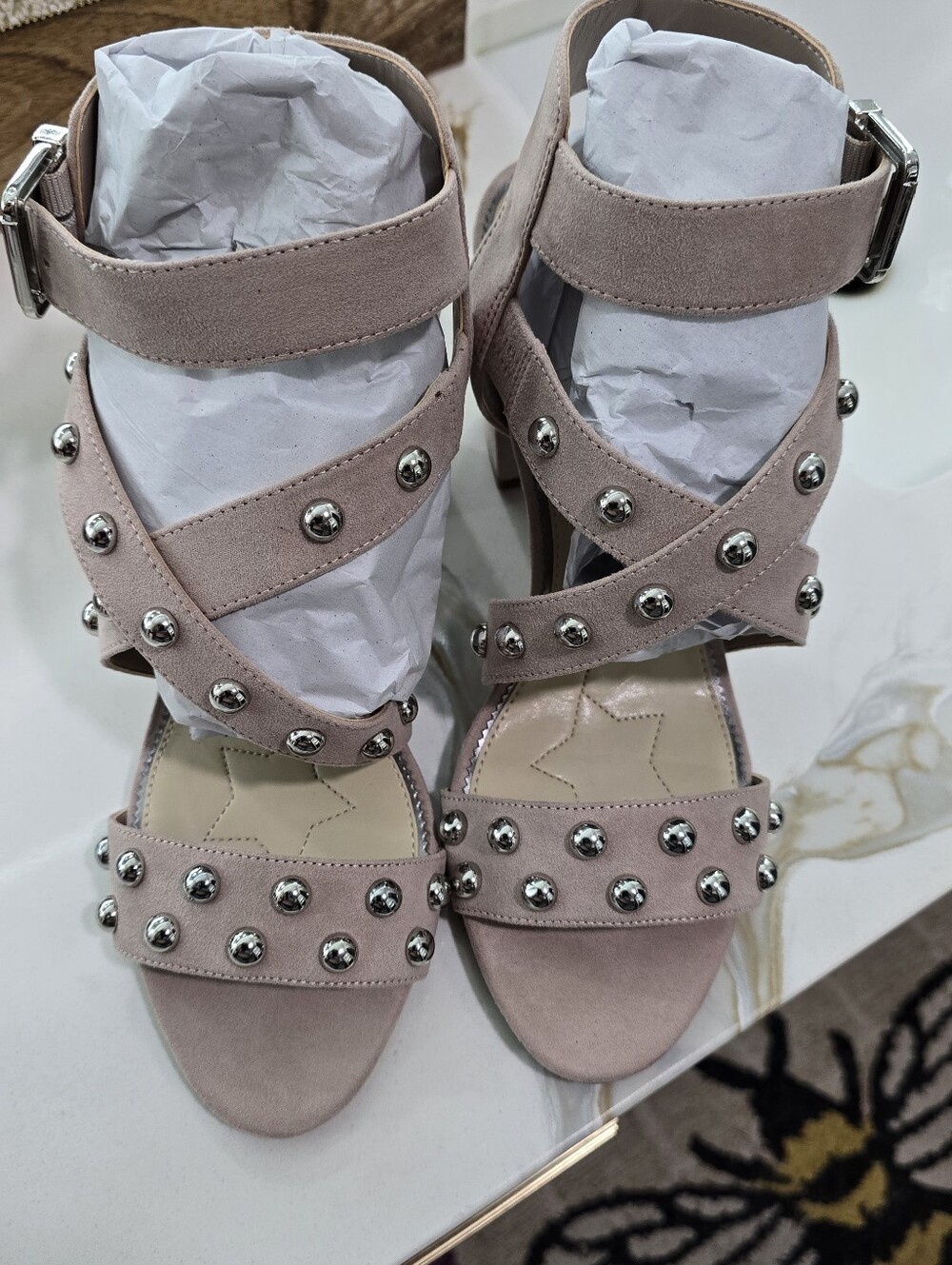 Circus by Sam Edelman Blush Pink Studded Suede Strappy Heels